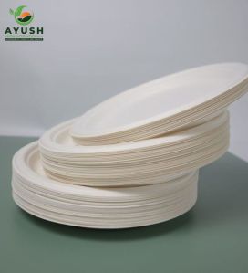 Ayush Sugarcane Bagasse Plates & Tableware, Color : White