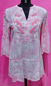 Printed Ladies Baby Pink Cotton Tunic Dress