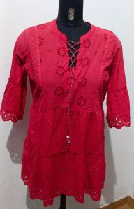 Ladies Red Cotton Tunic Dress M, Xl, Xxl Daily Wear