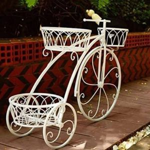 Polished Metal Bicycle Flower Pot Stand, Color : White Contemporary