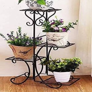 Plain Polished Metal Stylish Flower Pot Stand, Color : Black Contemporary