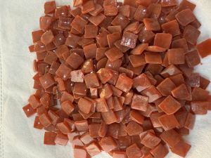 Polished Orange Glass Mosaic Beads, Shape : Square For Decoration