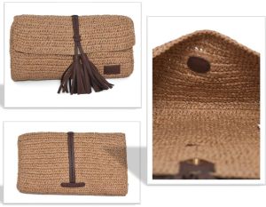 Plain Raffia Fringe Clutch 5.5 X 10 X 2 Inch