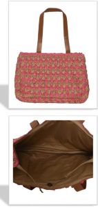 Plain Raffia Weave Handbag, Color : Brown & Pink