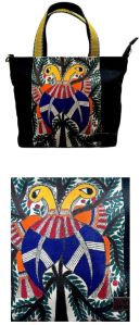 Printed Recycled Canvas Madhubani Handbag, Color : Multi Color