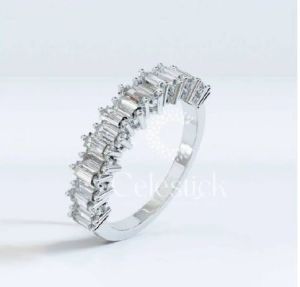 White Gold Prism Baguette Half Eternity Lab Grown Diamond Ring