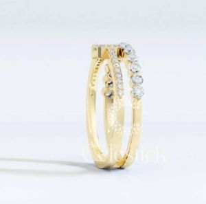 Yellow Gold Baguette and Round Double Half Eternity Lab Grown Diamond Ring