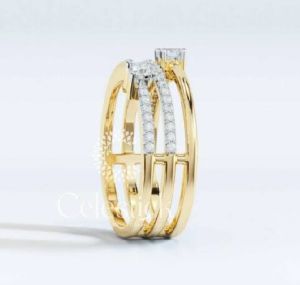 Yellow Gold Celestick Round Triple Line Rin Lab Grown Diamond Ring