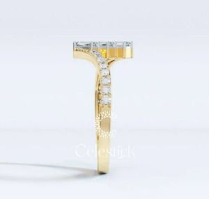 Yellow Gold Celestick Triad Baguette and Round Lab Grown Diamond Ring