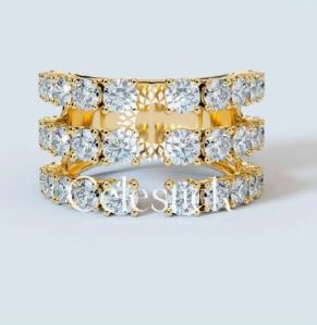 Yellow Gold Celestick Corset Round Lab Grown Diamond Open Ring