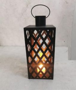 Polished 11X11X39 Cm Iron Hanging Lantern, Color : Black