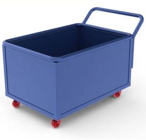 Mild Steel With Powder Coated 4 Wheels Box Trolley, Color : Blue