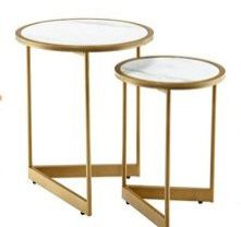 Golden Nesting Table Set of 2 with White Marble