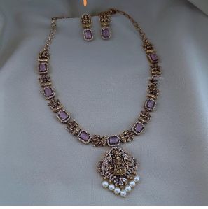 Baby Pink Trendy Lakshmi Pendant Jewel Set