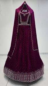 Ladies Unstitched  Wine Designer Bridal Lehenga Choli