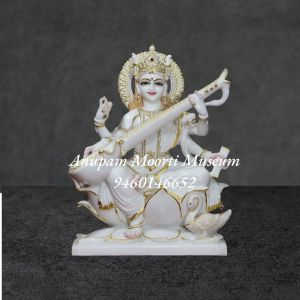  Polished White Marble Saraswati Mata Statue, Color : Multicolors