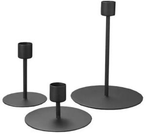 Plain Polished Metal Black Candle Sticks Holder, Shape : Round