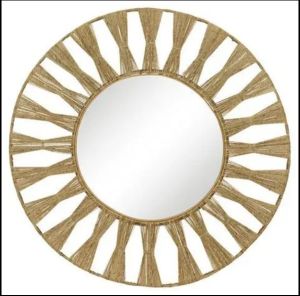 Plain Single Round Jute Mirror Boho Wall, Color : Brown