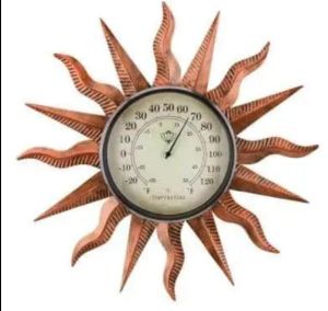 Metal & Glass Sunburst Copper Wall Clock, Display Type : Analog