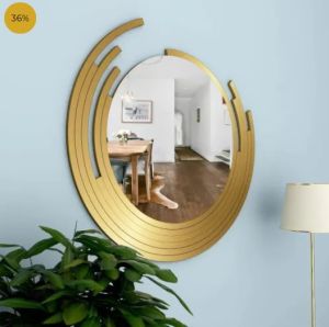 Powder Coating Glass Metal Wall Mirror, Color : Golden