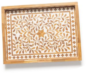 Polished Wooden Printed Tray, Color : Brown Standard