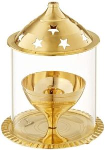 Adyous Handicrafts Decorative Brass Glass Oil Lamp, Color : Golden