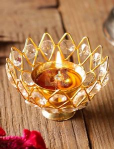 Designer Brass Crystal Bowl Diya