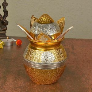 Brass Gold Plated Kalash, Color : Golden Antique for Pooja