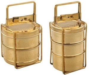 Polished Golden Brass Tiffin Box For Food Packing