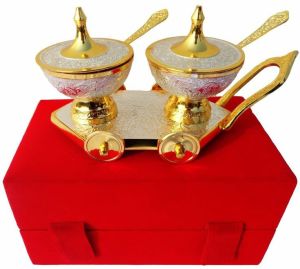 Silver Gold Plated Brass Mouth Freshener Trolley Set