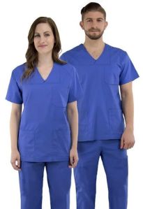 Plain Cotton Unisex Medical Scrub Suit, Color : Blue