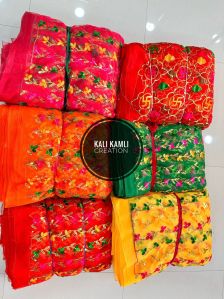 Embroidered Net Unn Work Chunri Fabric