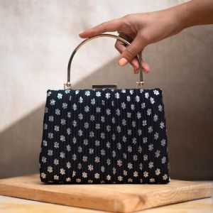 Artklim Black Embroidery Party Clutch Bag for Women