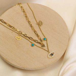 Artklim Gold Plated Evil Eye Charms Pendant Women Necklace