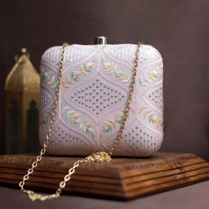 Artklim Light Pink Sequins Embroidery Party Women Clutch Bag