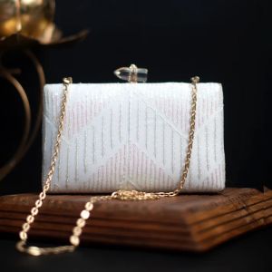 Artklim White Sequins Embroidered Party Women Clutch Bag