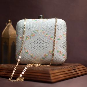 Artklim White Sequins Embroidery Party Women Clutch Bag