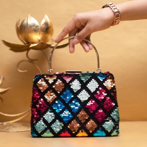 Multicolor Sequins Embroidery Women Clutch Bag