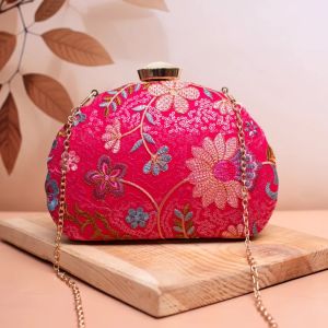 Pink Floral Embroidered Party Clutch Bag  for Women