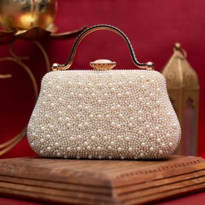 White Pearl Beaded Party Women Clutch Bag