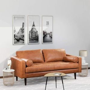 Tanned Leatherette 2 Seater Sofa Set