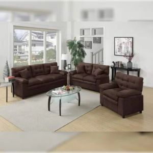 6 Seater Sofa Set:- 3 Piece Living Room Fabric Sofa Set (Brown)