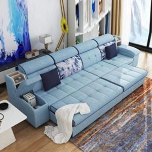 6 Seater Sofa Set:- Linen Sectional Fabric Sofa Set Standard Size (Sky Blue)