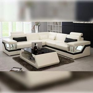 L Shape Sofa Set:- Fully Customizable Leatherette Sofa Set (Cream & Black)