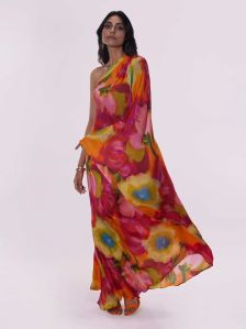 100% Bemberg Silk Women Cerise Printed Kaftan Dress