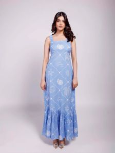 Women Seascape Blue Maxi Dress