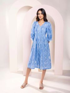 Women Seascape Blue Midi Dress