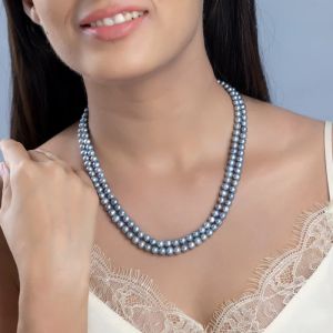 Freshwater Grey Lust Oval & Round Mix 2-Line Women Pearl Necklace