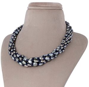 Random-Shaped Black Keshi Pearl With Blue Sapphire Twisted Women Necklace