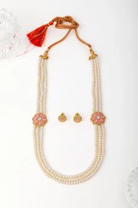 Women Red Bouquet Three-Line Necklace Long Set